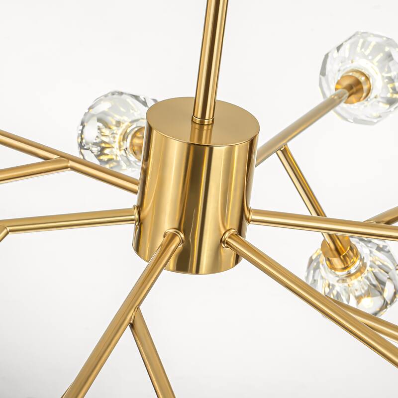 18-Light Modern Glam Sputnik Linear Gold Crystal Chandelier for Dining Room - 40.9 in. W x 8.6 in. H