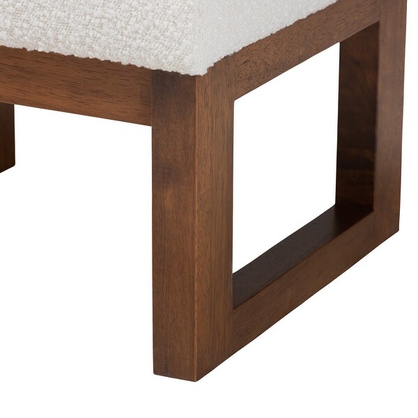 Baxton Studio Yashiya Mid Century Modern Off White Boucle Upholstered and Walnut Brown Finished Wood Ottoman Footstool Size Off White Walnut Brown