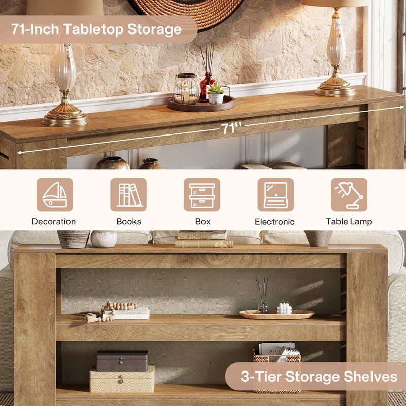 71" Long Console Tables for Entryway, 3-Tier Wooden Sofa Table