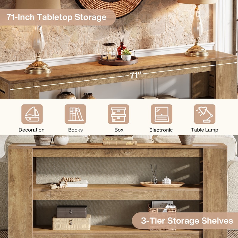 71-Inch Extra Long Console Table with 3-Tier Shelves for Entryway, Living Room, Behind thd Couch