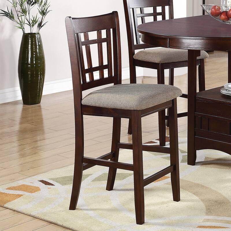 Height Chair with Beige Upholstered Seat, Set of 2, Brown - Set of 2 - Counter Height