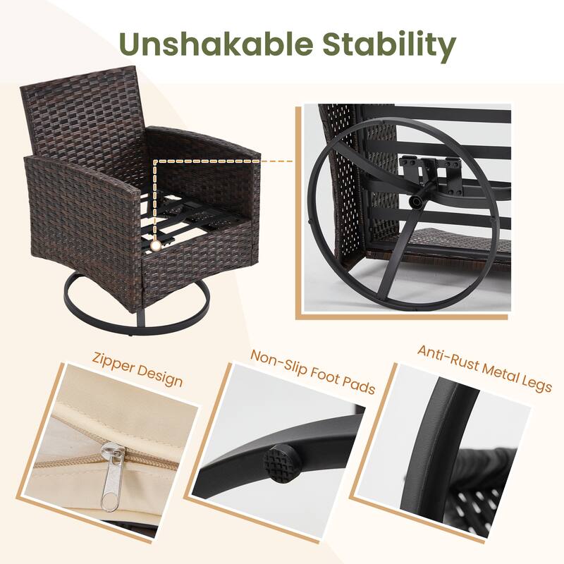 Outdoor Swivel Rocker Patio Chairs Set of 2 with Coffee Table &Cushions, Rattan Bistro Set for Porch, Backyard, Balcony