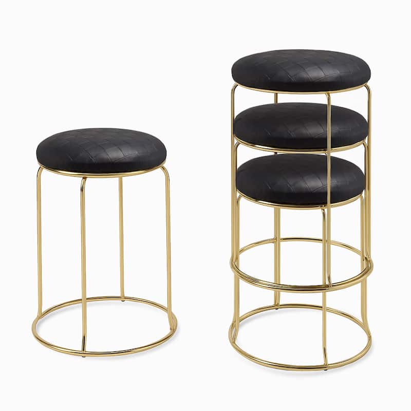 Carmilla Collection Vinyl Upholstered Stools (Set of 4) - Black - Short