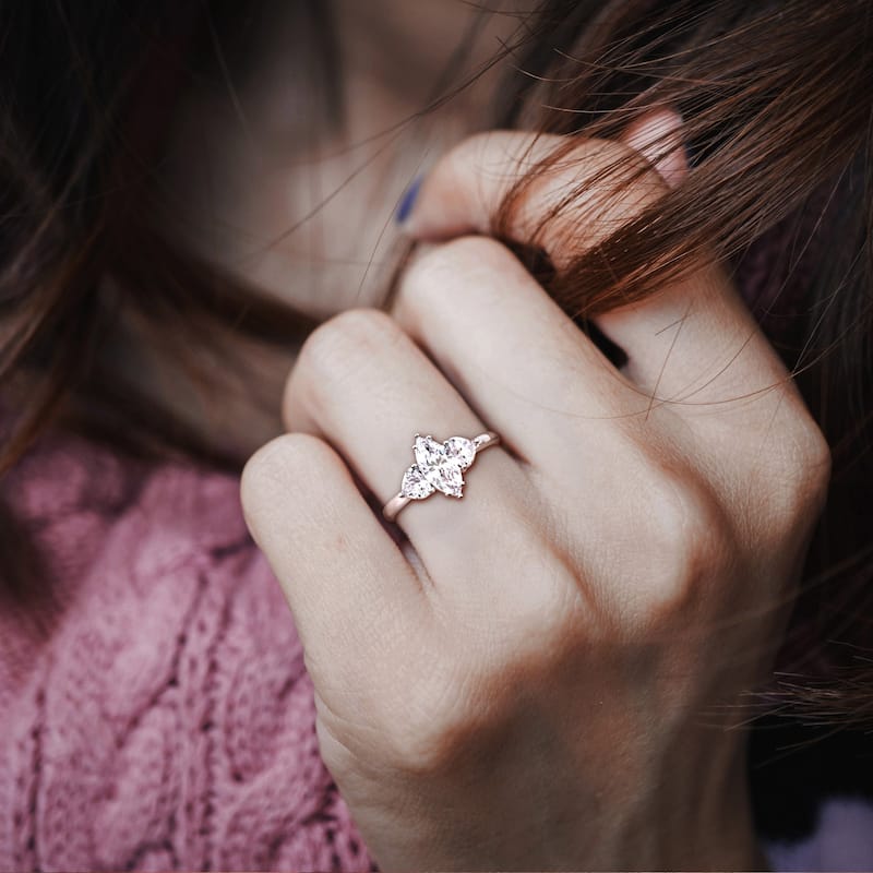 Miadora 1 3/4ct TDW Marquise Cut and Heart Diamond 3-Stone Engagement Ring in 18k White Gold