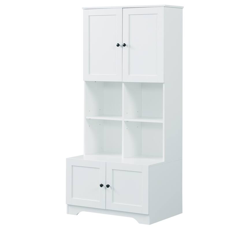 Freestanding Bathroom Storage Cabinet with Adjustable Shelf, Tall Waterproof Floor Cabinet with Double Doors