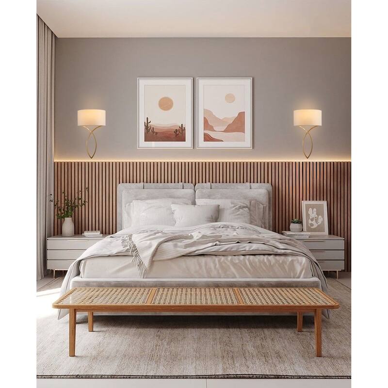 1 Light Antique Brass Metal Wall Sconce With A Fabric Shade