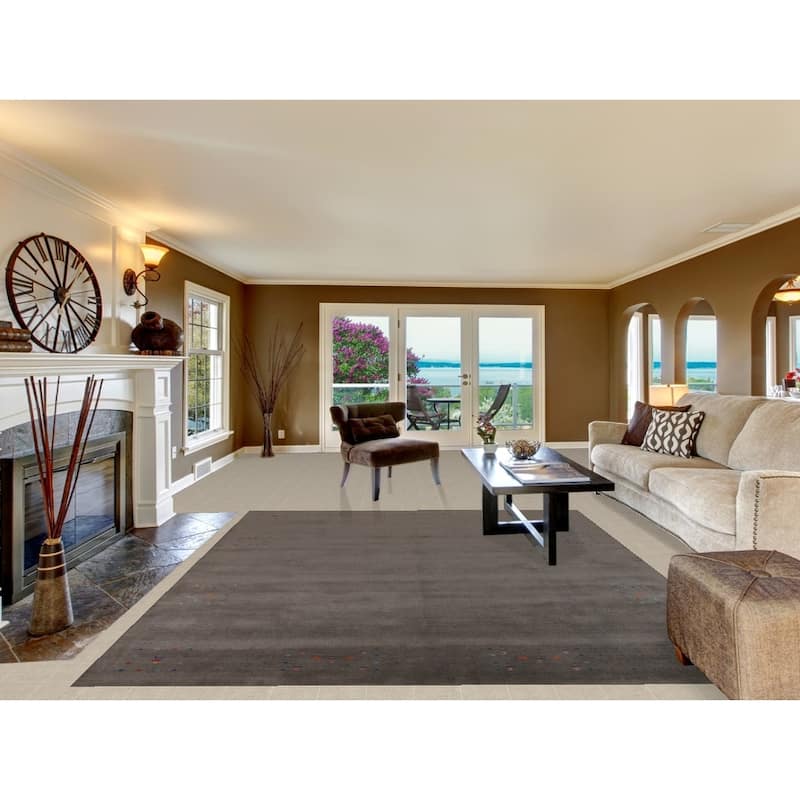 Hand Knotted Oriental 100% Wool Carpet Tribal Tribal Greys & Charcoal Gabbeh Area Rug - 10' 1'' X 8' 3''