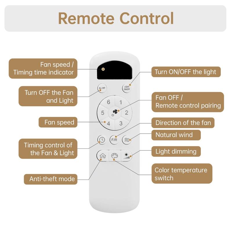 52 Inch Remote Control Ceiling Fan Lights with 5 Reversible Blades