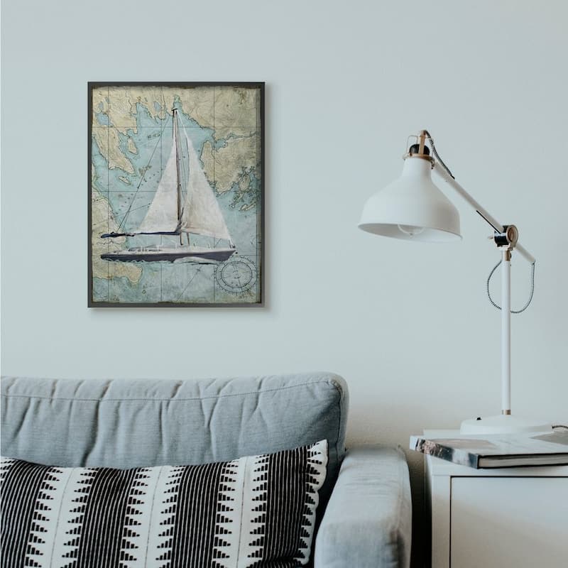Stupell Vintage World Map Sail Boat Ocean Coast Painting,11x14, Design By Artist Art Licensing Studio - Multi-Color