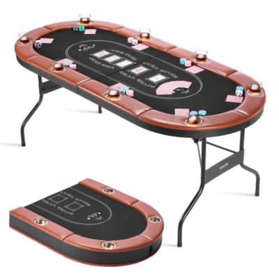 Brown Foldable 72-Inch Poker Table with Cup Holders and Felt Surface - 72.1 x 32.3 x 29.9 in