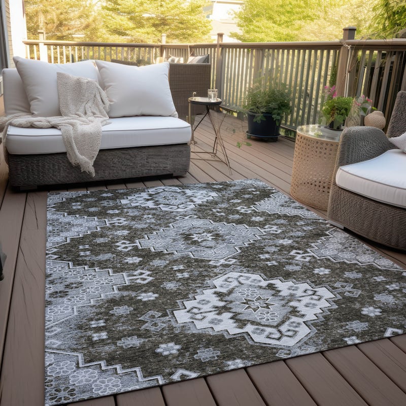 Machine Washable Indoor/ Outdoor Chantille Boho Tribal Rug - Chocolate - 3' x 5'