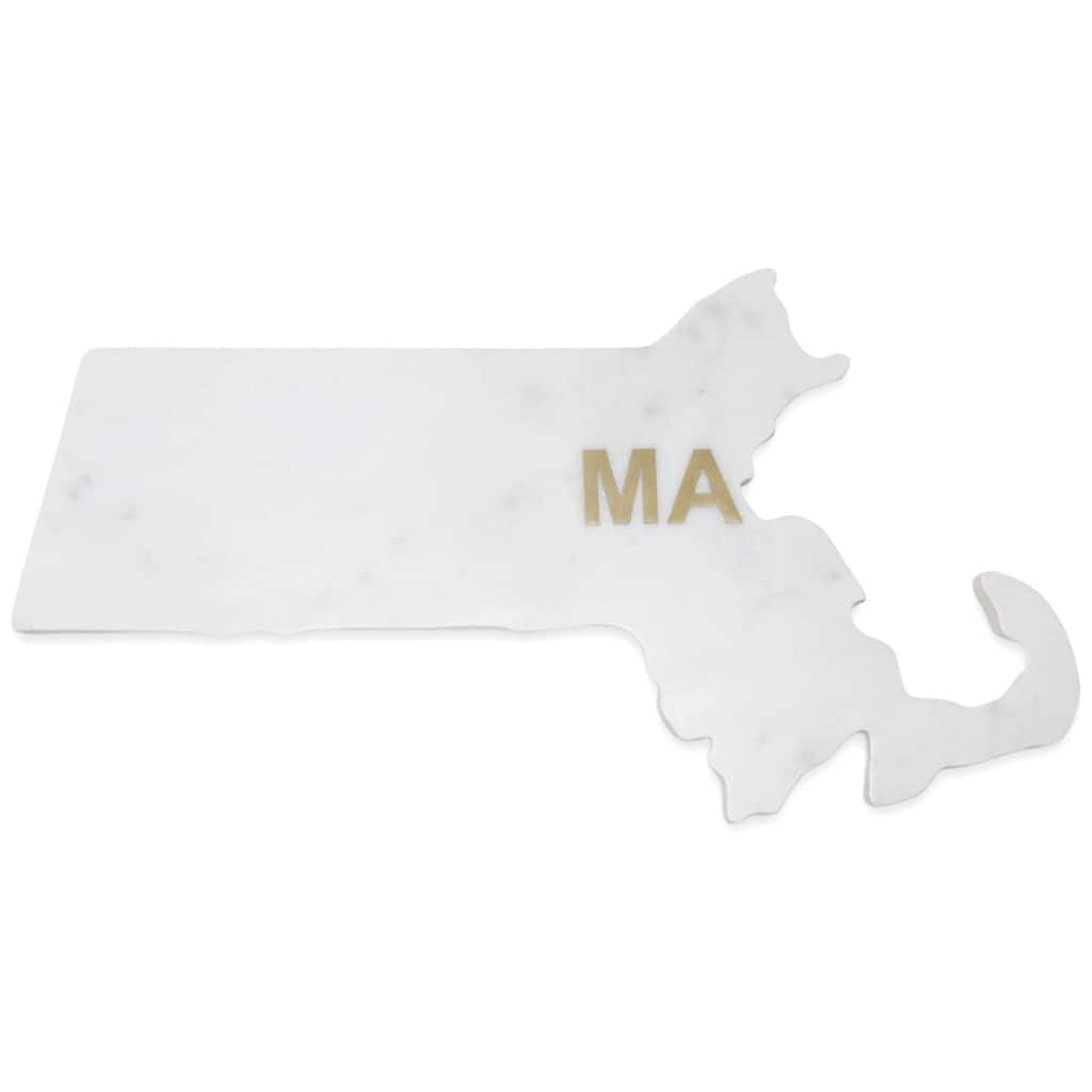 Lg Polished Marble "Massachusetts" Cutting Board w/brass state abbreviation - White