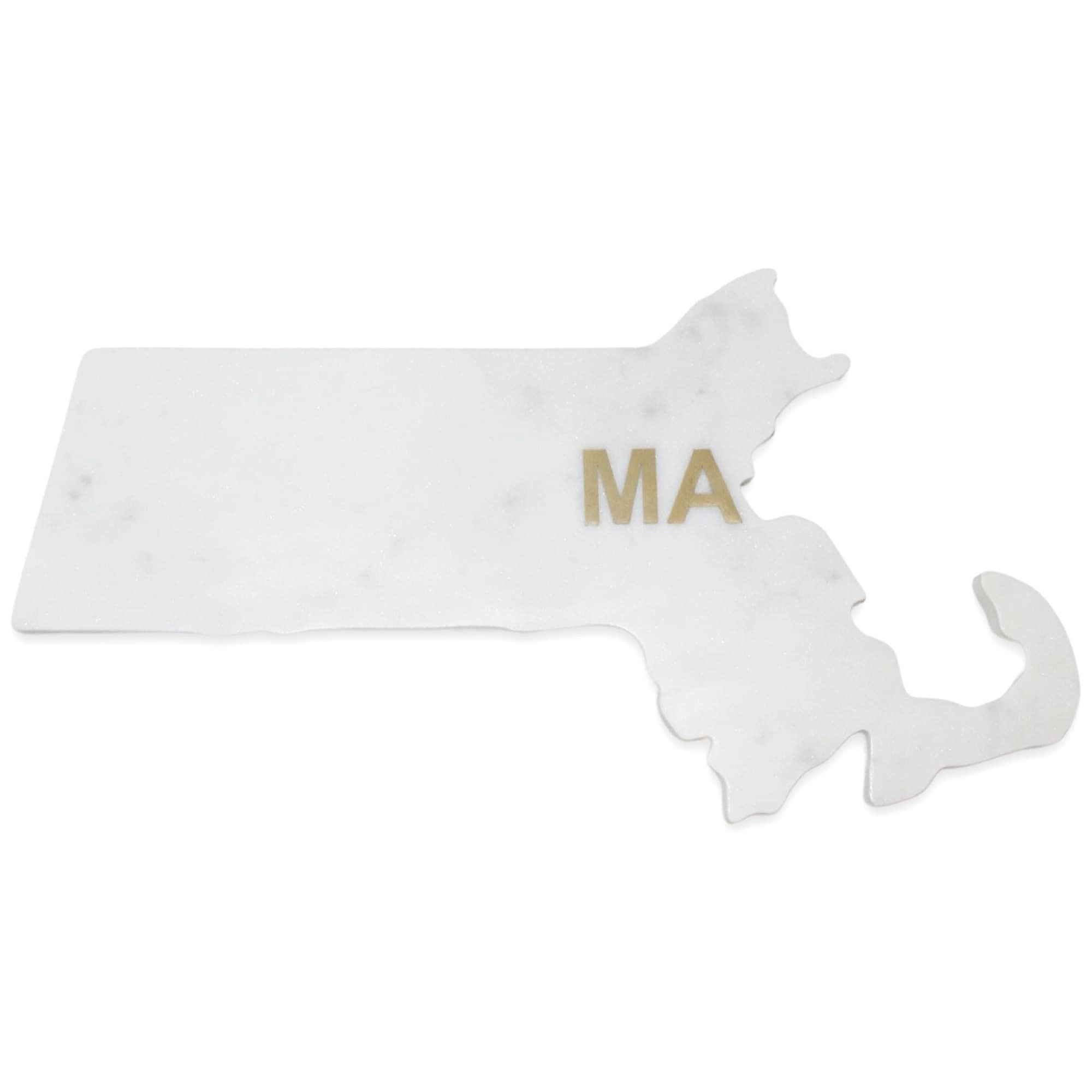 Lg Polished Marble "Massachusetts" Cutting Board w/brass state abbreviation - White