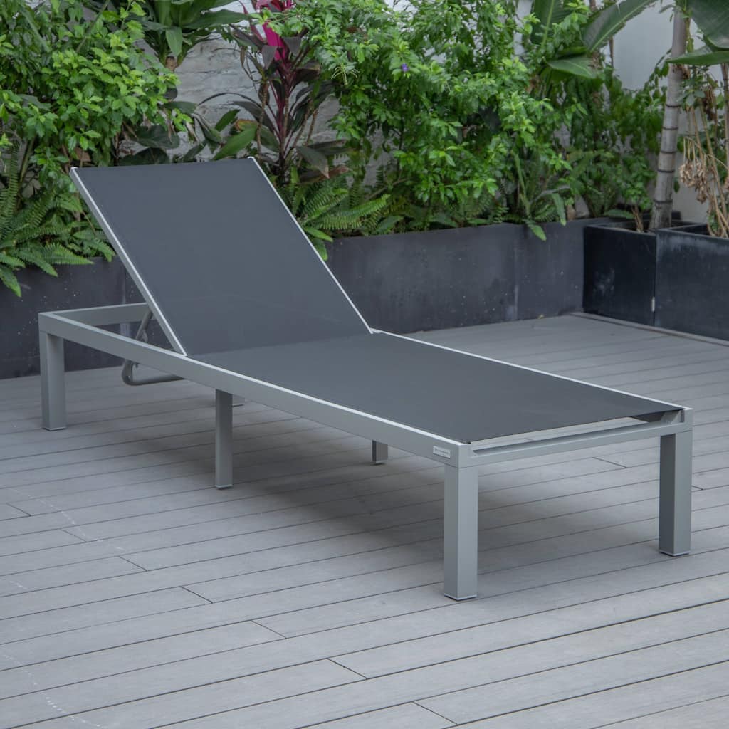 Aluminum Beach Pool Sun Lounge Chair Sling Mesh Fabric Reclining Stackable Lounger Chair