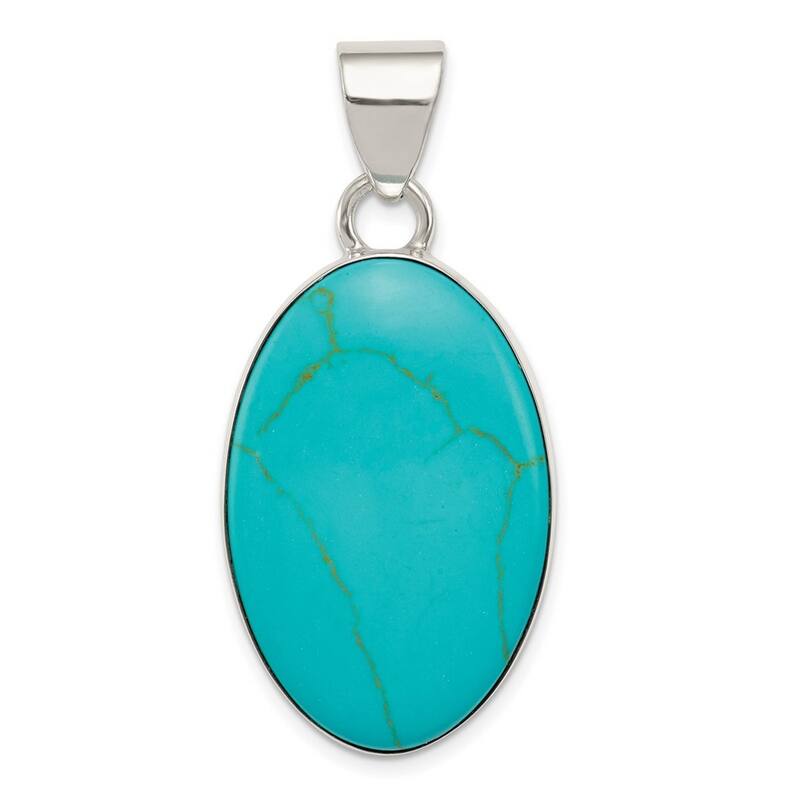 Curata 925 Sterling Silver Simulated Turquoise Polished Oval Pendant Necklace Jewelry Gifts for Women