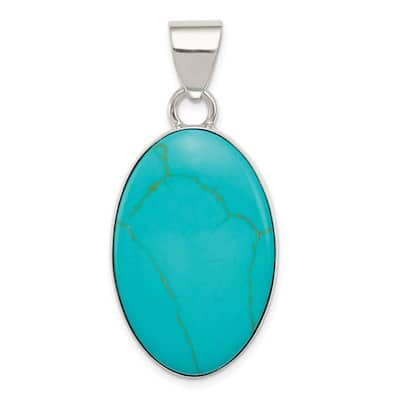 Curata 925 Sterling Silver Simulated Turquoise Polished Oval Pendant Necklace Jewelry Gifts for Women