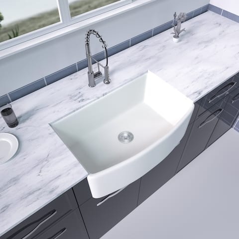 33 inch White Kitchen Sink Fireclay Ceramic Porcelain Arch Edge Apron Front Single Bowl Farm Kitchen Sinks