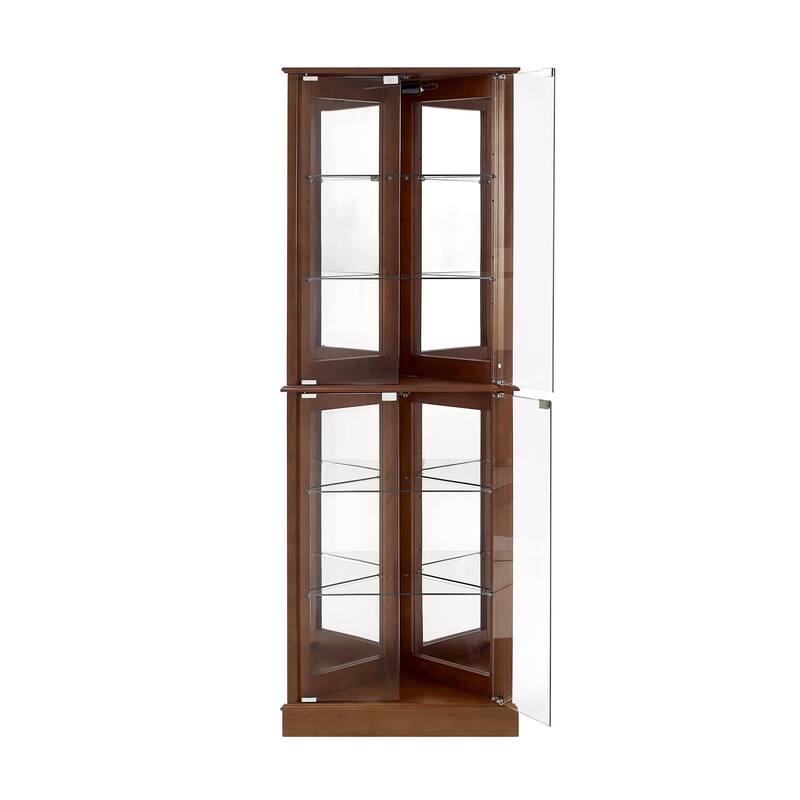 Corner Curio Cabinet with Lights, Floor Standing Display Cabinet with Adjustable Tempered Glass Shelves & Mirrored Back