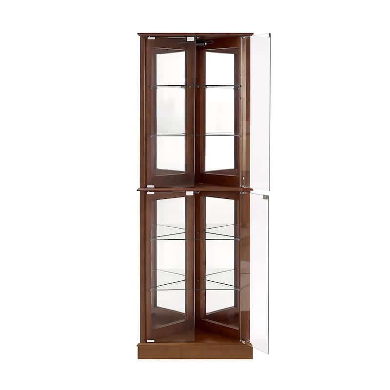 Corner Curio Dispaly Cabinet with Lights, Adjustable Tempered Glass Shelves, Mirrored Back