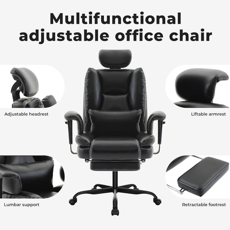 Ergonomic High Back PU Office Chair with Lumbar Support and Liftable Headrest
