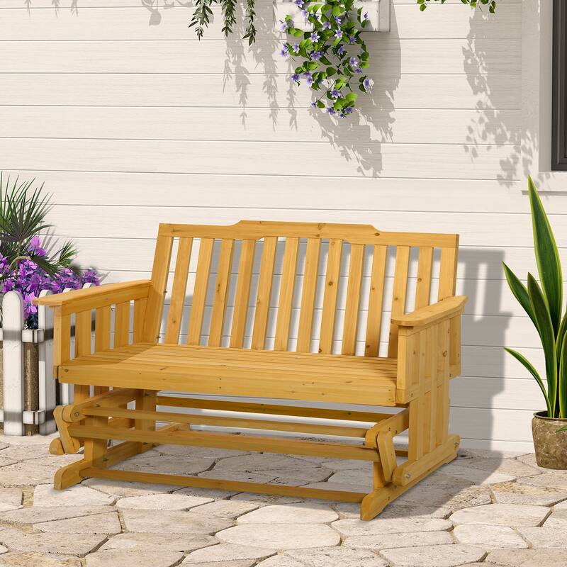 Outsunny 2-Person Patio Swing Glider Bench with Quick Drying Design and Wide Armrest