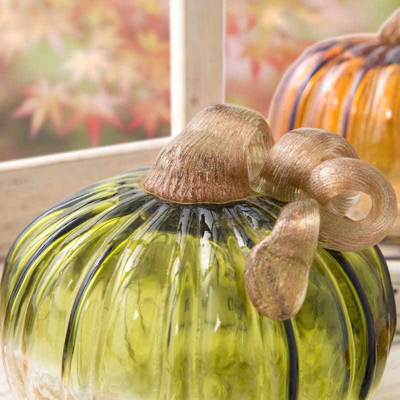 Glitzhome Fall Harvest Handblown Glass Pumpkins Set Thanksgiving Table Centerpieces