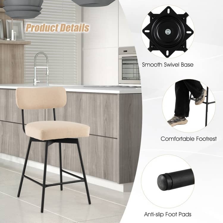 25" 2-Piece Modern Upholstered Bar Stools with Back and Footrests - 17.5" x 17" x 36" (L x W x H)