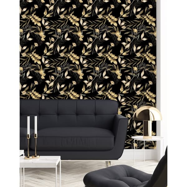 Dark Wallpaper with Gold Leaves Peel and Stick and Prepasted - Bed Bath ...