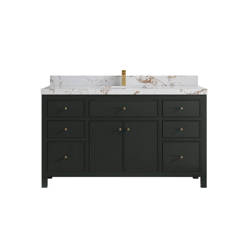 Willow Collections 60 in W x 22 in D Sonoma Free Standing Reeded Single Sink Bathroom Vanity with Countertop
