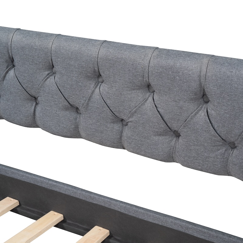 Elegant Upholstered Twin Daybed with Two Storage Drawers for Bedroom, Guest Rooms, Linen Fabric