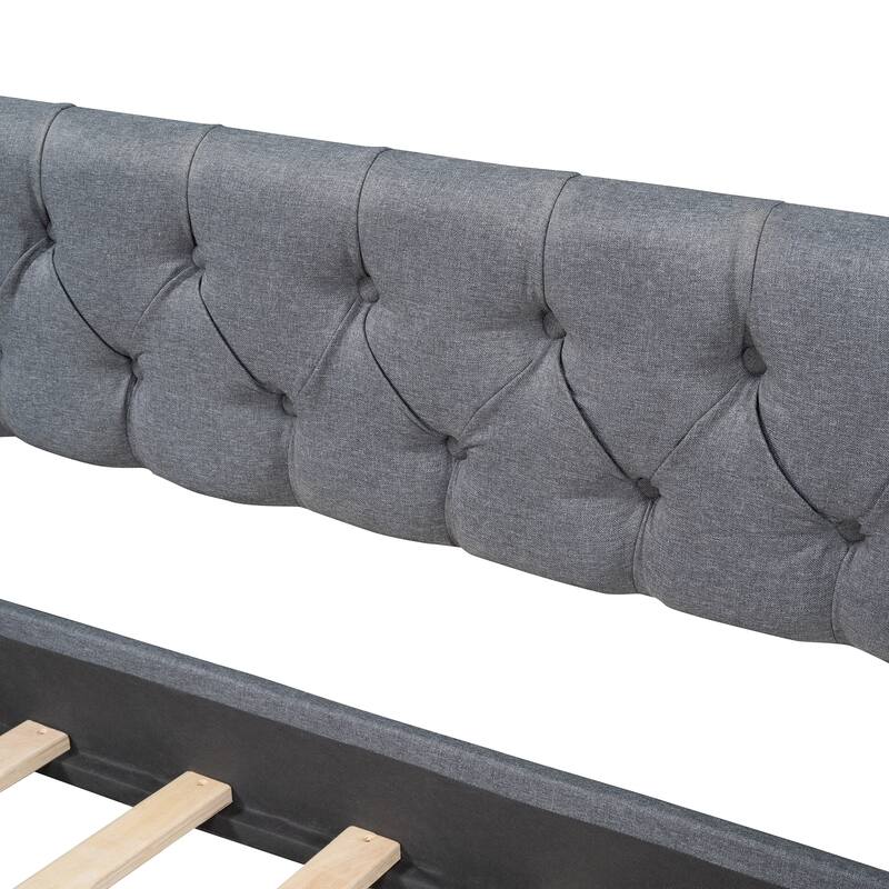 Upholstered daybed with Two Drawers, Wood Slat Support