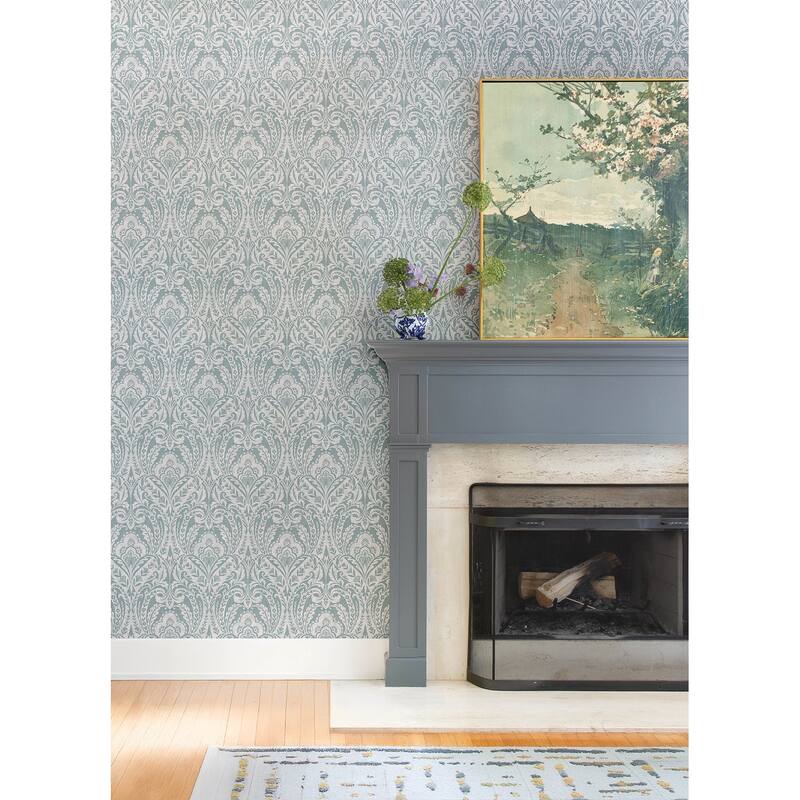 A-Street Prints Berkshire Denim Damask Wallpaper