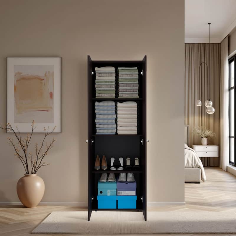 Home 2 Door Closet System, Four Fixed Shelves, Compact Wardrobe for Bedroom Organization, Freestanding Storage Furniture