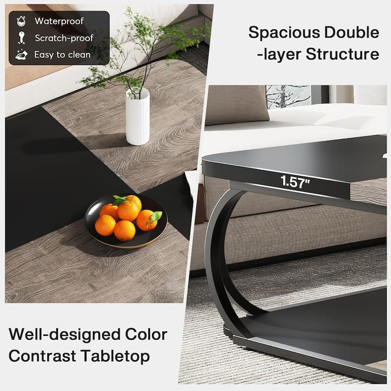 40" Square 2-Tier Coffee Table, Farmhouse Table with Wood Storage Shelf for Modern Living Room