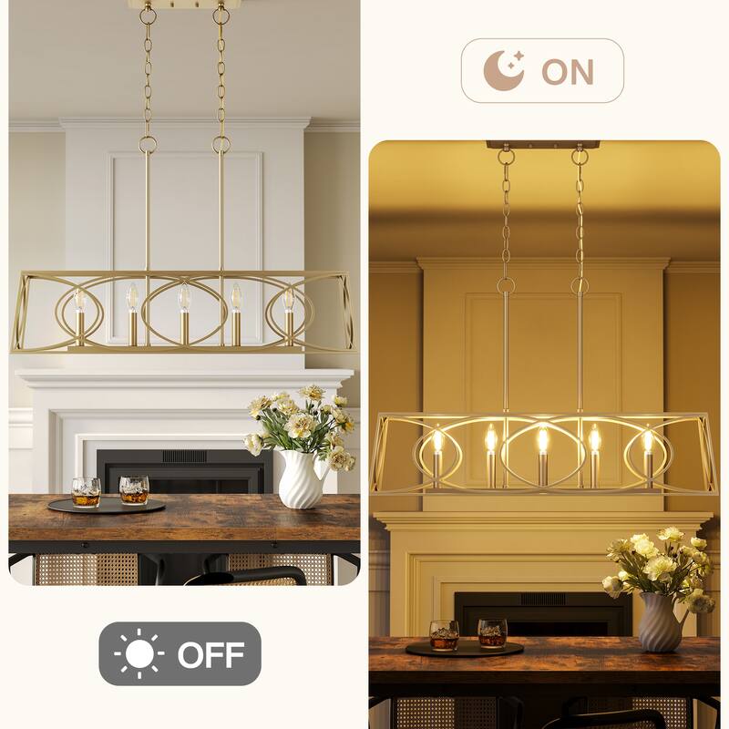 36''W Modern Linear Chandelier with Adjustable Height, Geometric Pendant Light