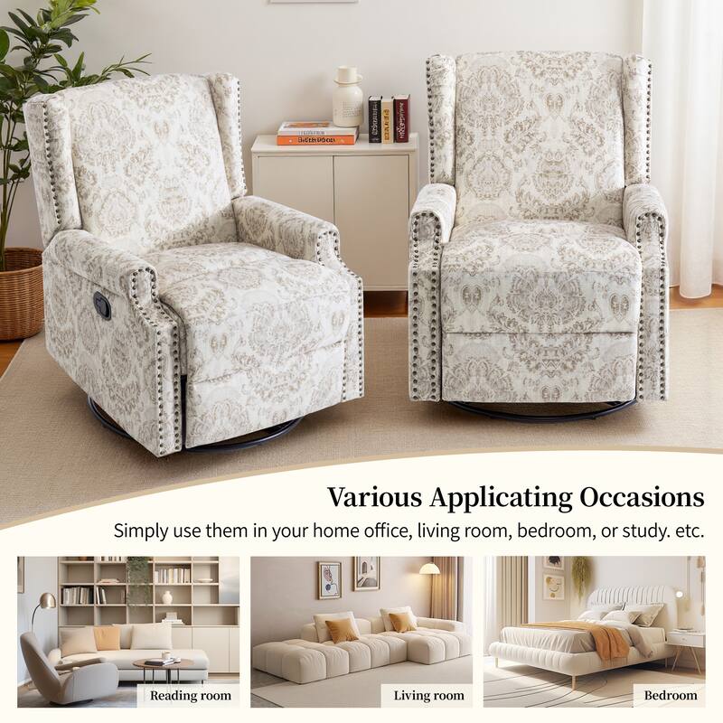 29'' W Pattern Floral Swivel Manual Push Back Recliner Glider Chair