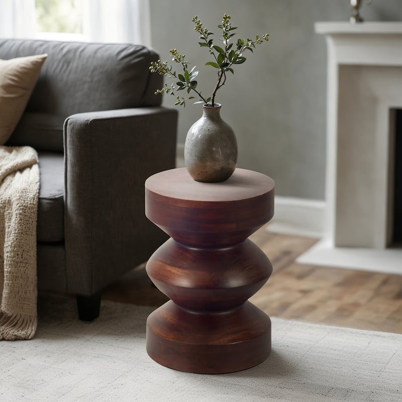 Sagebrook Home Modern Mango Wood Accent Table with Sculptural Design Wood - 13" x 13" x 18"