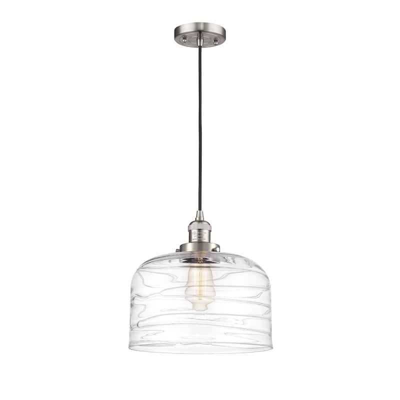 Innovations Lighting Franklin Restoration Bell - 1 Light 12" Cord Hung Mini Pendant - Clear Deco Swirl/Brushed Satin Nickel
