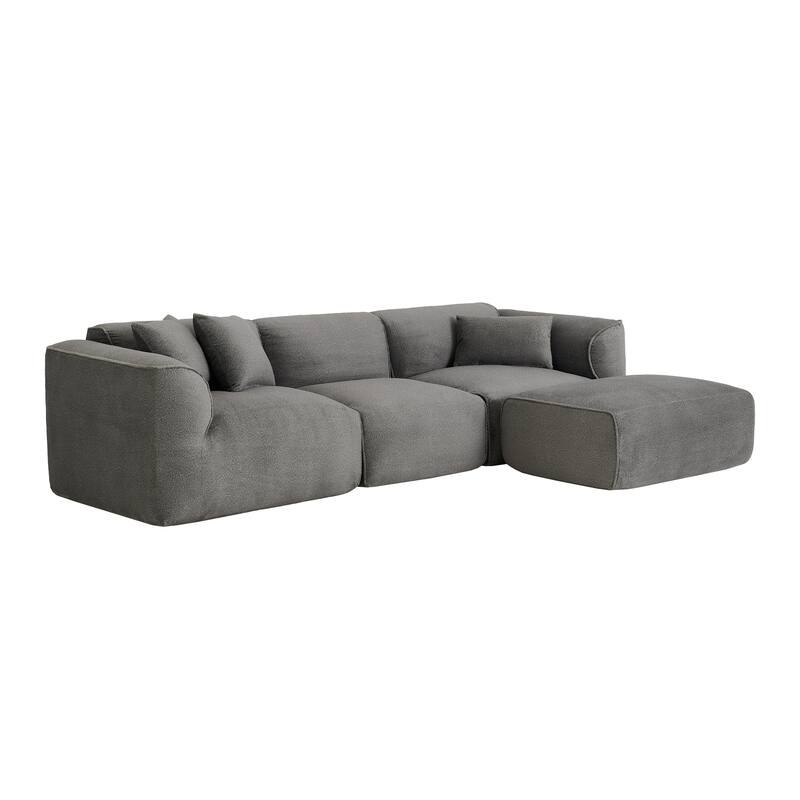 Roomfitters Double-needle Cut Velvet Sofa, 4-Seater Modern Modular Sectional Couch with Movable Ottoman for Living Room