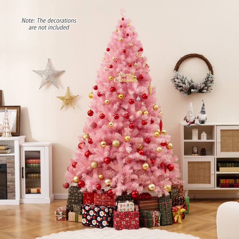 Gymax 7.5 FT Pre-Lit Tinsel Christmas Tree Artificial Xmas Tree w/
