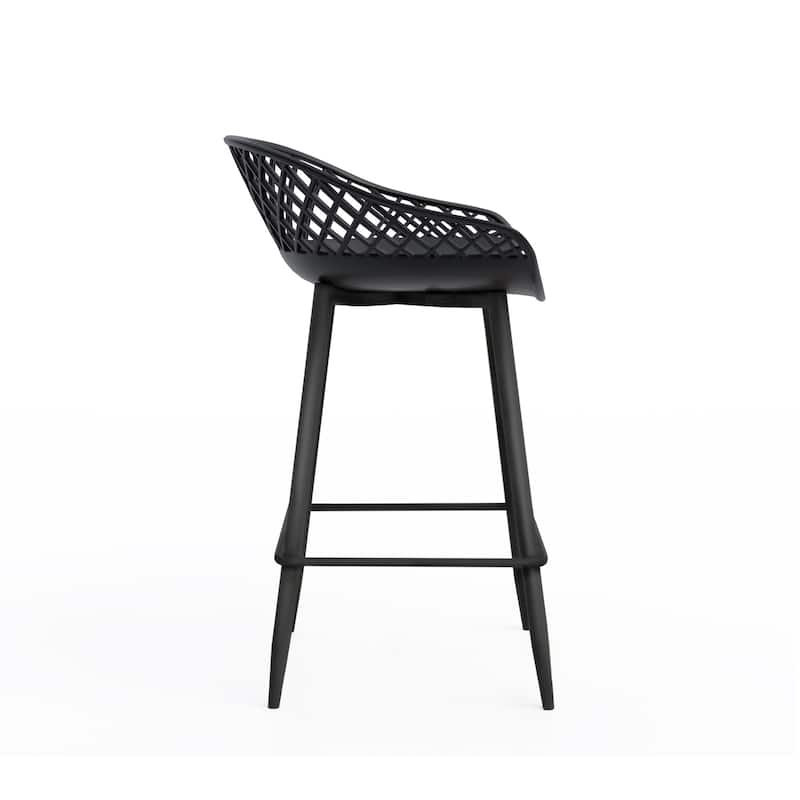 Jamesdar Kurv Mid-Century Modern Low-Back Counter Stool, Set of 2, Indoor/Outdoor - Set of 2