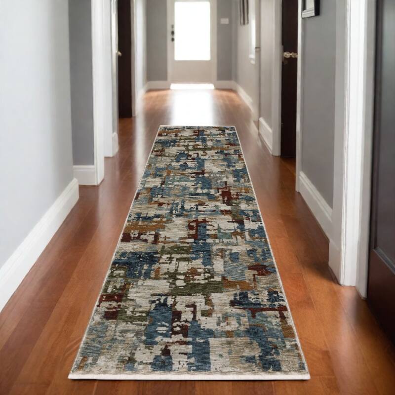 HomeRoots Abstract Modern Runner Area Rug - 92.52 in. x 26.77 in.  x 0.24 in.