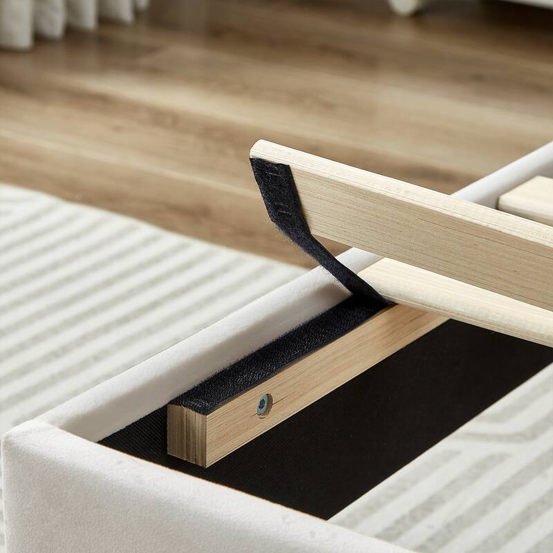 Upholstered Velvet Upholstered Bed Frame with Adjustable Height Headboard No Box Spring Needed Platform Bed Under Bed Storage