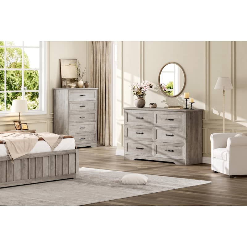 5/6 Drawers Dresser for Bedroom,Chest of Drawers with Wide Metal Handle,Farmhouse Modern Wooden Dresser