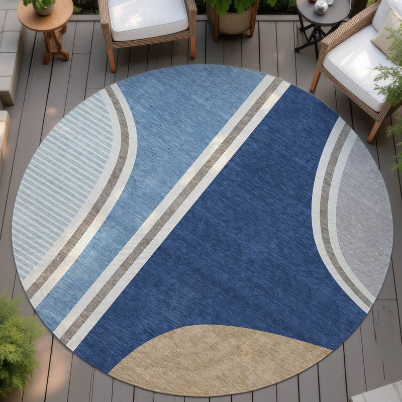 Machine Washable Indoor/ Outdoor Contemporary Keely Chantille Rug - Blue - 8' x 8'