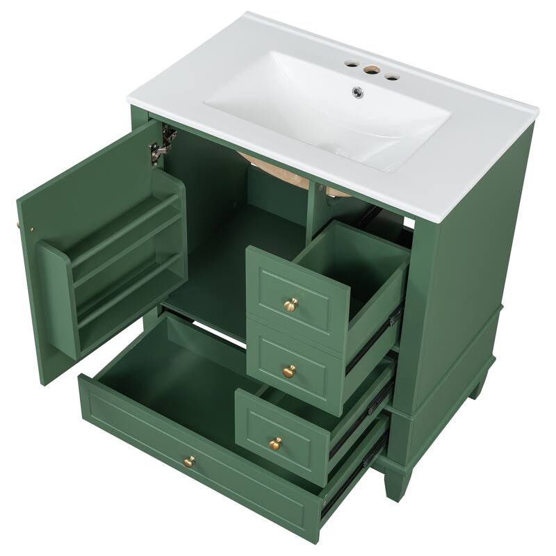 Bathroom Vanity with Sink, Bathroom Storage Cabinet with 3 Drawers and 1 Door, Bathroom Vanities with Solid Wood Frame