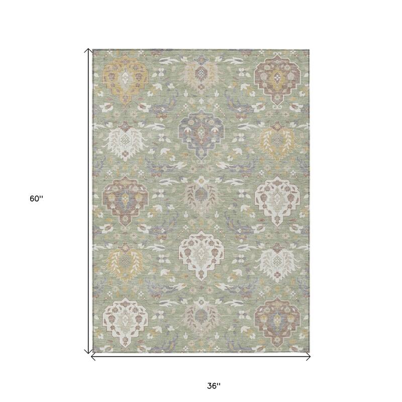 HomeRoots Damask Traditional Rectangle Outdoor Rug