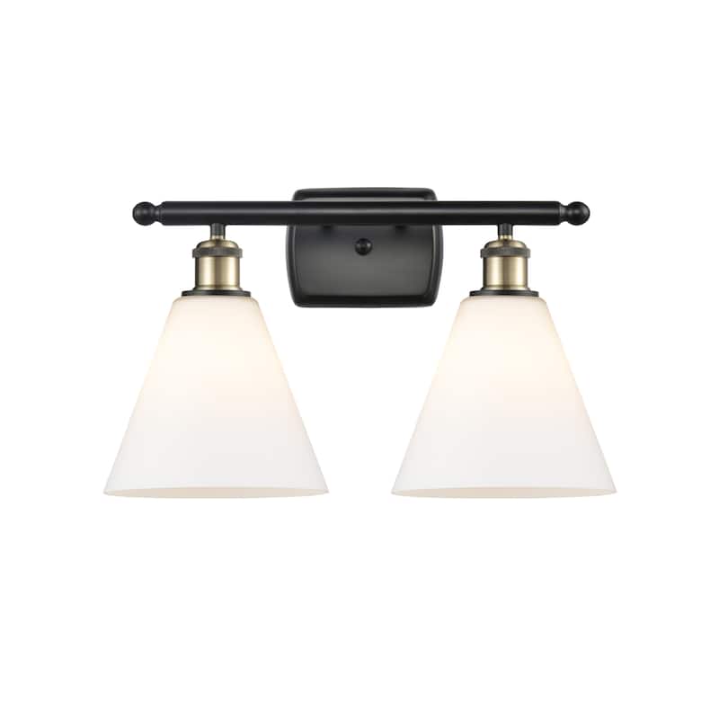Innovations Lighting 516-2W-12-18 Berkshire Vanity Berkshire 2 Light - Black Antique Brass / Matte White