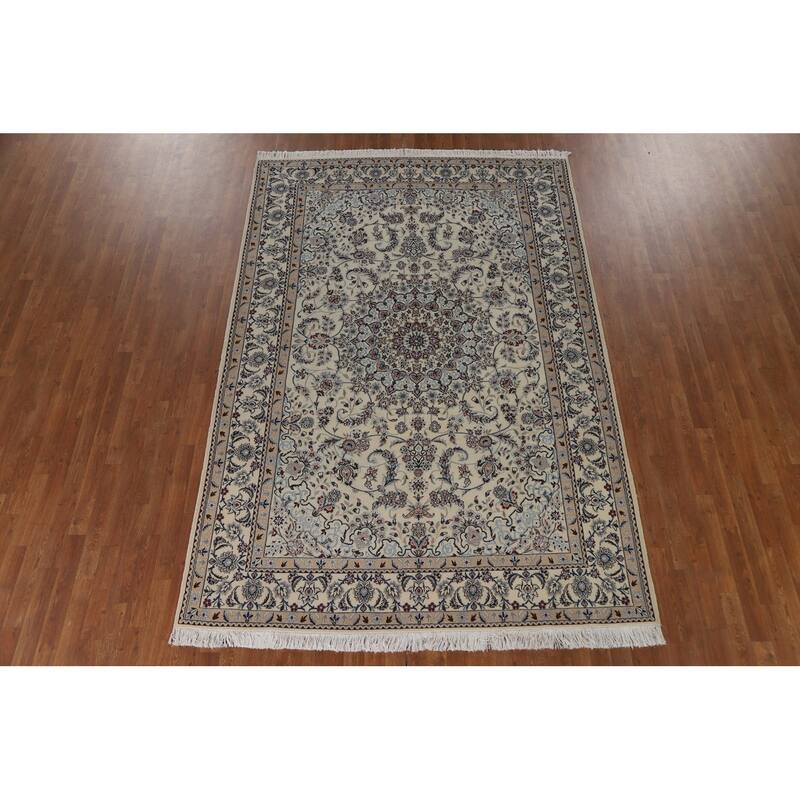 Handmade Wool & Silk Nain Persian Area Rug Oriental Carpet - 6'7"x 9'7"