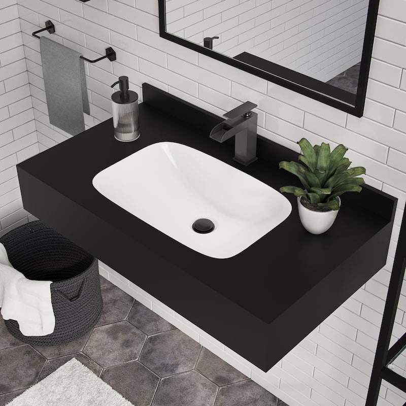 Avancer 36'' Wall Mount Sink In Black Marquina - 35.44" x 19.75" x 7.5"